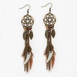 Long Feather Horn Earrings