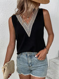 Momentlover Split-Joint Sleeveless Loose V-Neck Vest Top Blouses