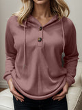 Momentlover Waffle-Knit Drawstring Quarter Button Hoodie