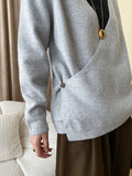 Momentlover Buttoned Asymmetric Loose Long Sleeves V-neck Sweater Tops
