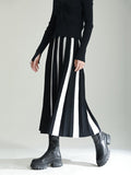 Momentlover Original Creation Loose A-Line Contrast Color Striped Skirts Bottoms