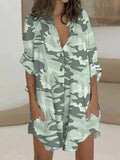 Momentlover Camouflage Buttoned Loose Long Sleeves Lapel Shirt Dress Mini Dresses