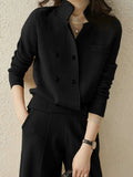 Momentlover Long Sleeves Asymmetric Buttoned Notched Collar Cardigan Tops