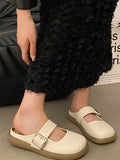 Momentlover Split-Joint Shallow Cut Round-Toe Belt Buckle Slippers&Mules Platform Shoes