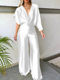 Momentlover Asymmetric Solid Color Deep V-Neck Jumpsuits