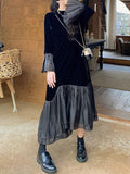 Momentlover Split-Joint Pleated Mermaid Loose Round-Neck Midi Dresses