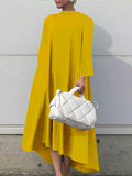 Momentlover Casual Long Sleeves High-Low Solid Color Maxi Dresses