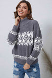 Momentlover Zip-Up Geometrical Pattern Pullover Sweater