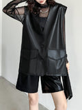 Momentlover Solid Color Pockets Buttoned Sleeveless Loose V-neck Vest Outerwear