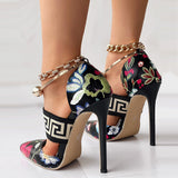 themeisles - Black Casual Patchwork Printing Pointed Out Door Shoes (Heel Height 4.72in)