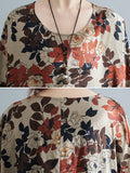 Momentlover Floral Printed Short Sleeves Puff Sleeves Round-Neck Midi Dresses