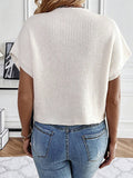 Momentlover Knitted Flower Short Sleeves Loose Round-Neck Sweater Tops Pullovers