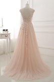 lemongor Pink Lace and Tulle Elegant A-line Floor Length Wedding Party Dress, Soft Pink Party Dress, Formal Dresses