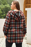 Momentlover Plus Size Drawstring Plaid Quarter Button Hoodie