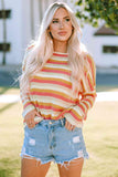 Momentlover Striped Round Neck Dropped Shoulder Pullover Sweater