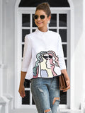 momentlover Casual High-Low Loose Printed Stand Collar Blouses&Shirts Tops
