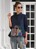 momentlover Casual High-Low Loose Printed Stand Collar Blouses&Shirts Tops