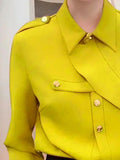 Momentlover Long Sleeves Loose Asymmetric Buttoned Lapel Blouses&Shirts Tops