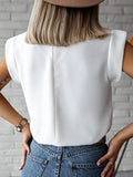momentlover Cap Sleeve Loose Applique Embroidered Figure High-Neck T-Shirts Tops