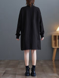 Momentlover Zipper Split-Joint Asymmetric Loose Long Sleeves Mock Neck Sweatershirt Mini Dresses