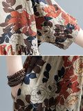 Momentlover Floral Printed Short Sleeves Puff Sleeves Round-Neck Midi Dresses