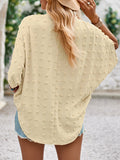 Momentlover Solid Color Jacquard Loose Half Sleeves V-Neck T-Shirts Tops