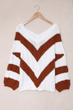 Momentlover Chevron Cable-Knit V-Neck Tunic Sweater