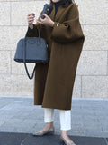 Momentlover Solid Color Loose Long Sleeves Collarless Woolen Coat
