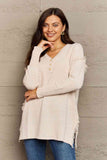 Momentlover Ninexis Full Size Buttoned Dropped Shoulder Raw Hem Pullover Sweater