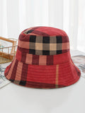 Momentlover Casual Plaid Keep Warm Suede Fisherman Hat