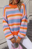 Momentlover Striped Round Neck Dropped Shoulder Sweater