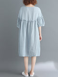 Momentlover Artistic Retro Loose Falbala Solid Color Pleated Midi Dress