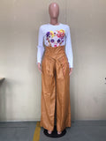 Momentlover Zipper Solid Color Belted Wide Leg High Waisted Trousers Pants