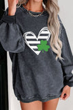 Momentlover Heart Lucky Clover Round Neck Dropped Shoulder Sweatshirt