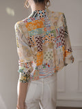 Momentlover Printed Pockets Buttoned Plus Size Loose Lapel Blouses&shirts Tops