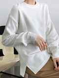 Momentlover 3 Colors Loose Casual Solid Color Split-Side T-Shirt Top