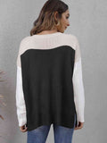 Momentlover Color Block Round Neck Dropped Shoulder Sweater