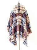 Momentlover Plaid Keep Warm Hooded Fringed Shawl&Cloak Cape