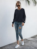 Momentlover Lace-Up Round Neck Long Sleeve Sweatshirt