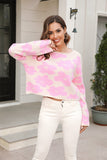 Momentlover Round Neck Flower Pattern Dropped Shoulder Pullover Sweater