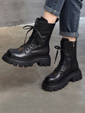 Momentlover Vintage Cow Leather Mid Heels Height Boots