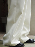 Momentlover Loose Pleated Solid Color Wide Leg Pants Bottoms