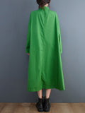 Momentlover Solid Color Polka-Dot Hollow Asymmetric Loose Long Sleeves Lapel Midi Dresses