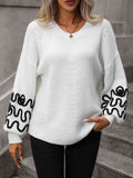 Momentlover Contrast Drop Shoulder Round Neck Sweater