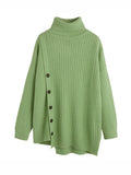 Momentlover Buttoned Asymmetric Thick Loose High-neck Sweater Tops Pullovers Knitwear