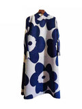Momentlover Pleated Flower Print Plus Size Loose Mock Neck Mini Dresses