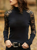 Momentlover Solid Color Hollow Skinny Long Sleeves High Neck T-Shirts Tops