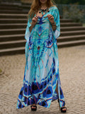 Momentlover Split-side Butterfly Print Short Sleeves Loose V-neck Maxi Dresses Beach Cover-Up