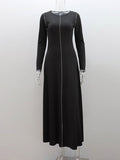 Momentlover Striped Solid Color Skinny Long Sleeves Round-Neck Maxi Dresses