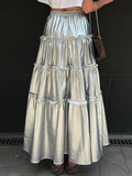 Momentlover Split-Joint Solid Color Pleated Elasticity Loose High Waisted Skirts